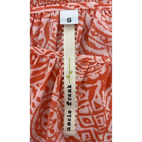 Anthropologie Uncle Frank Orange Embroidered Ruffle Mini Dress S (2/4) Geo Boho - Picture 3 of 10